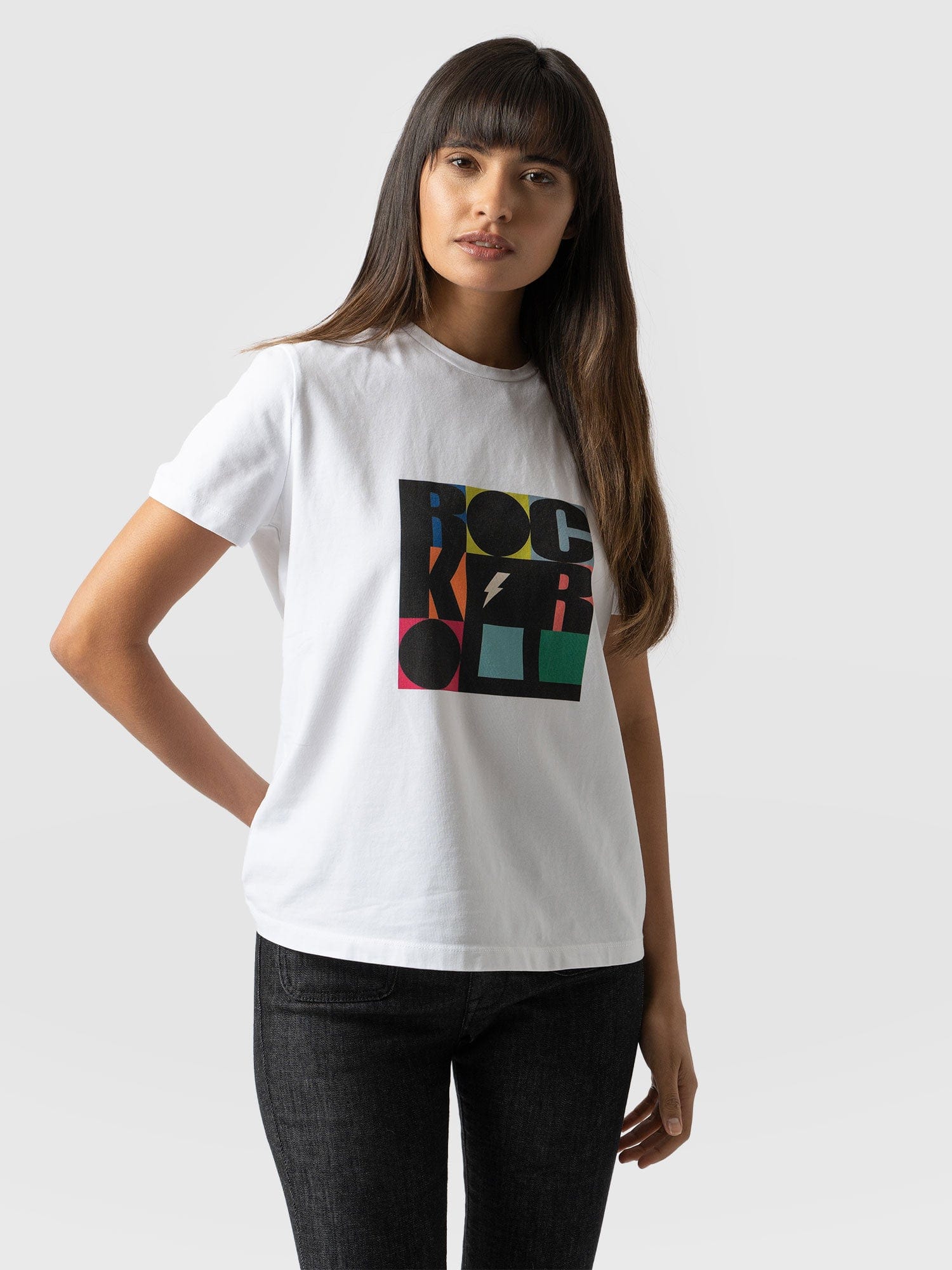 Boyfriend Tee White Rock Roll- Women's T-Shirts | Saint + Sofia® EU